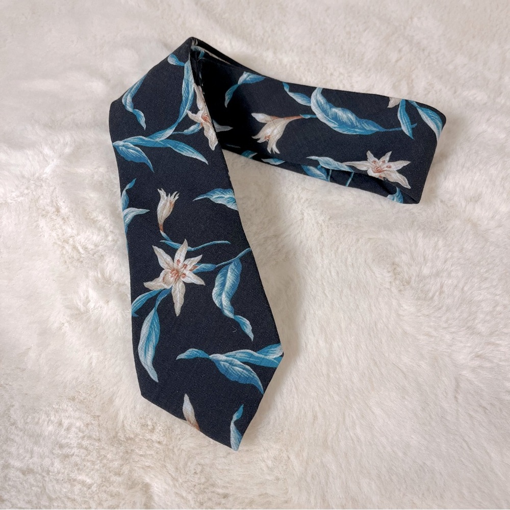Express Black Necktie Tie Blue Floral Design